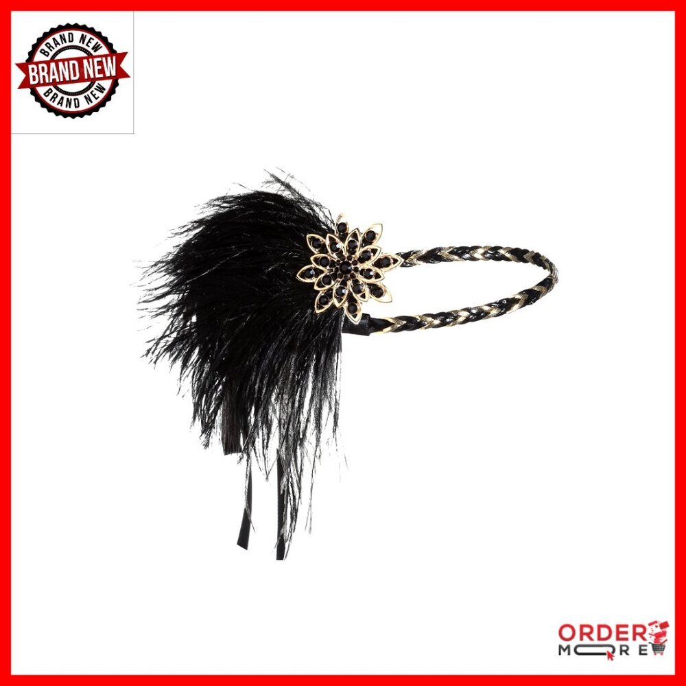 1920s Flapper Headband with Ostrich Feathers and Crystal Beads